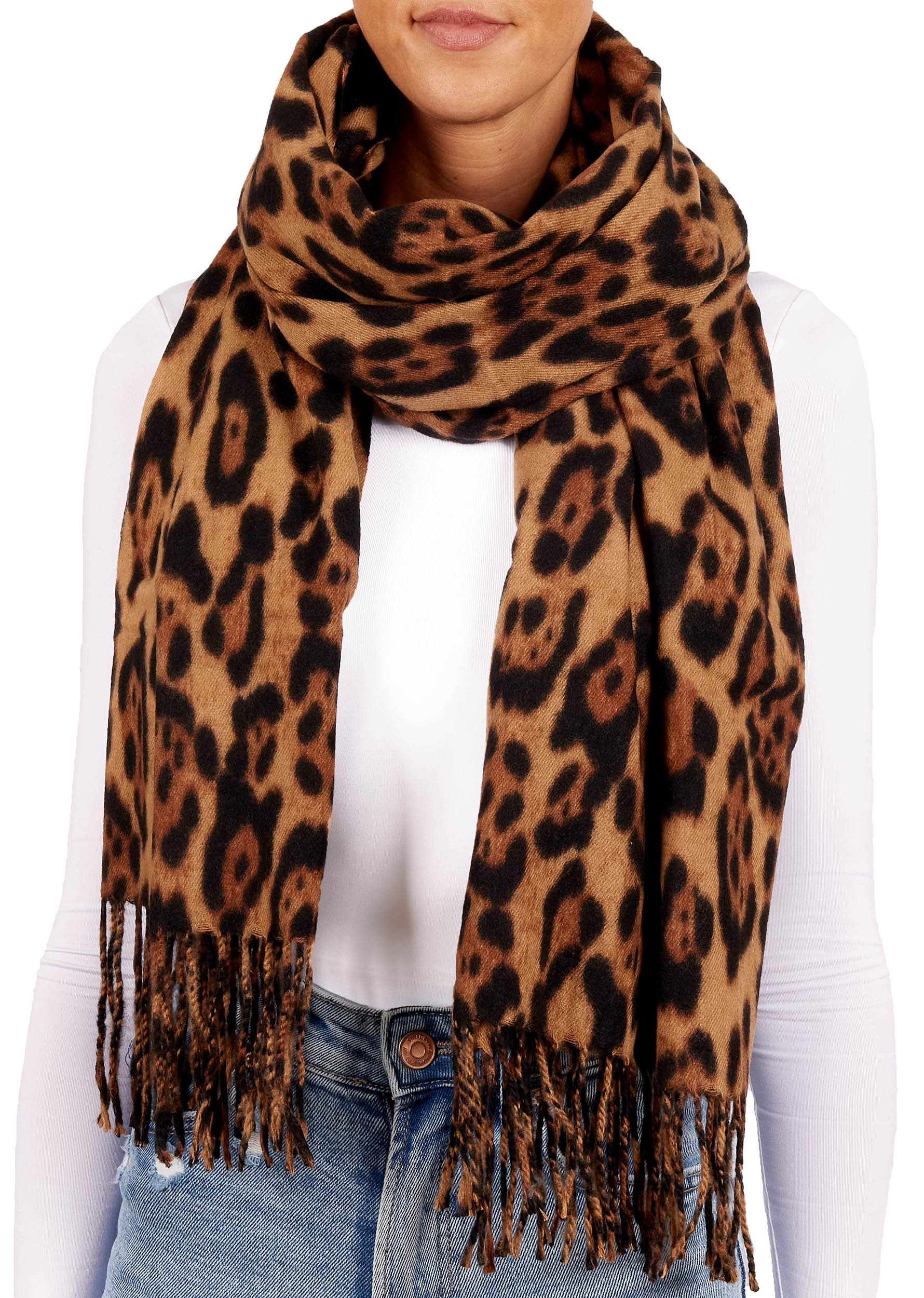 Damen Schal Winter Cashmirillo Leopard 70 x 200 cm Stola Pashmina große Schals