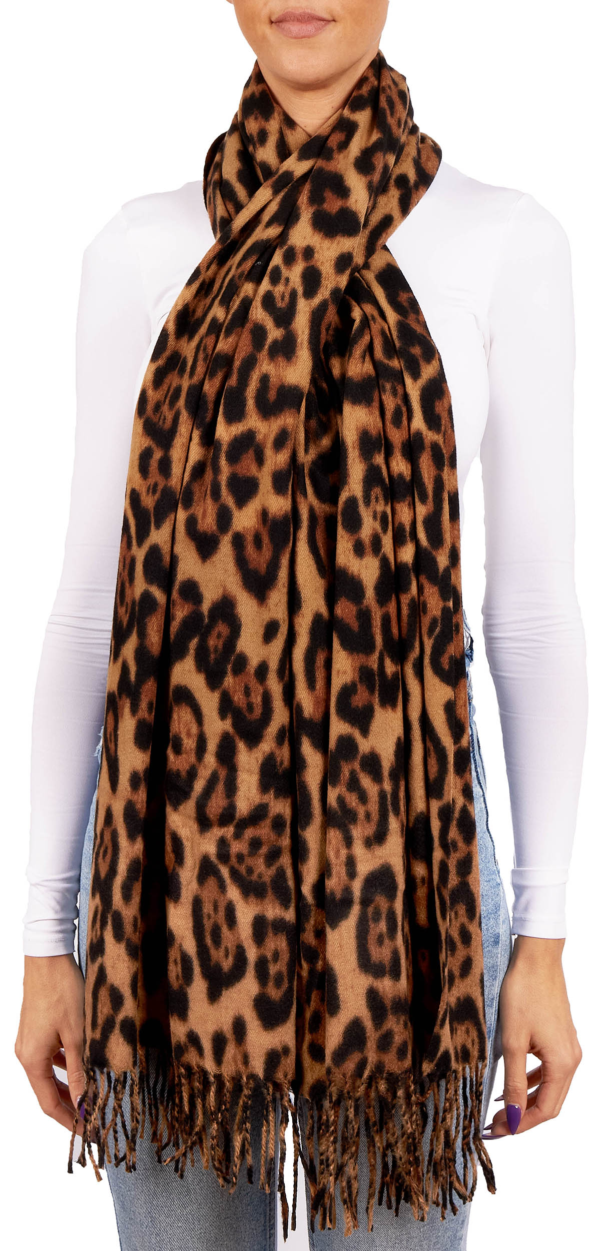 Damen Schal Winter Cashmirillo Leopard 70 x 200 cm Stola Pashmina große Schals